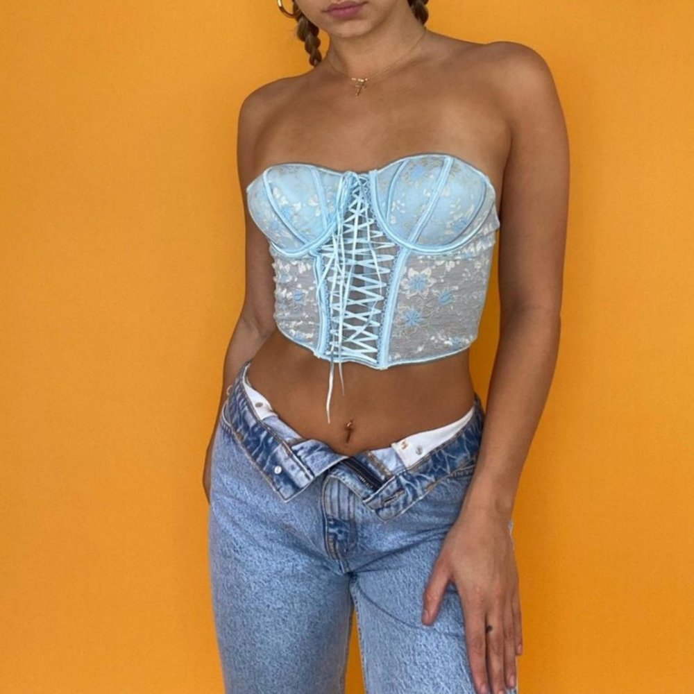 BABY BLUE CROPPED BUSTIER TOP